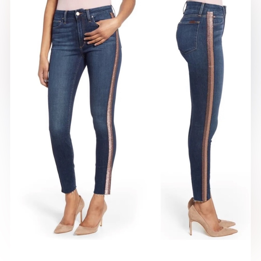 Joes Jeans Sequin Stripe Flawless Honey High Rise Skinny Curvy Ankle Jeans